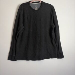 George Men's Waffle-Knit Thermal Crew Neck Black Long Sleeve Shirt Size XL